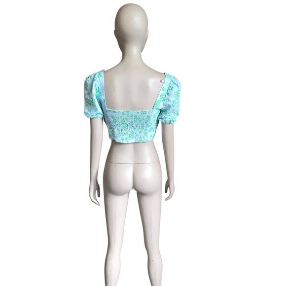 Zara Blue, Green and Yellow Flower Crop Top - Picture 4 of 5